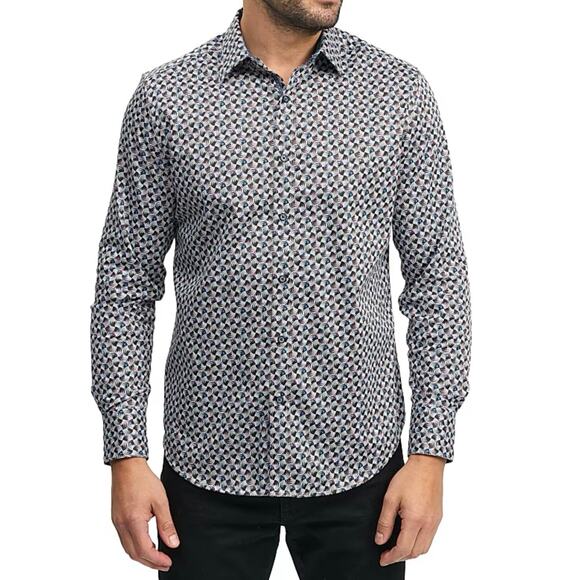 Robert Graham Spun Out Geo Print Long-Sleeve Button-Front Dress Shirt 2XL NWT - Picture 1 of 16